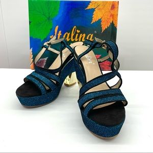 Blue Slingback Platform Sandals, New